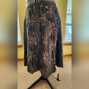 Velvet Brown Burnout Skirt Midi Flower Boho Gold Womens Lined Zip SZ PL